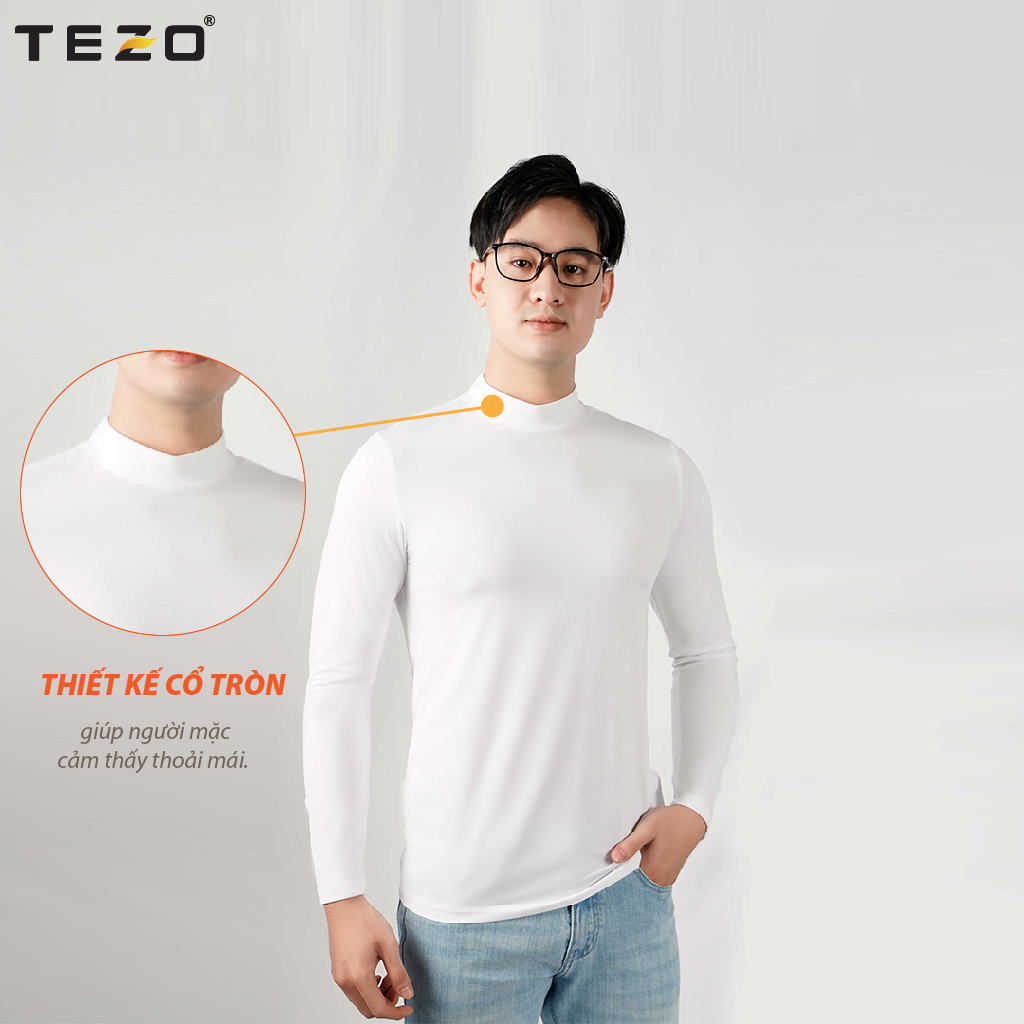 Hình ảnh Áo giữ nhiệt nam TEZO, cổ tròn dài tay chất liệu cotton co giãn thoải mái hai màu đen trắng