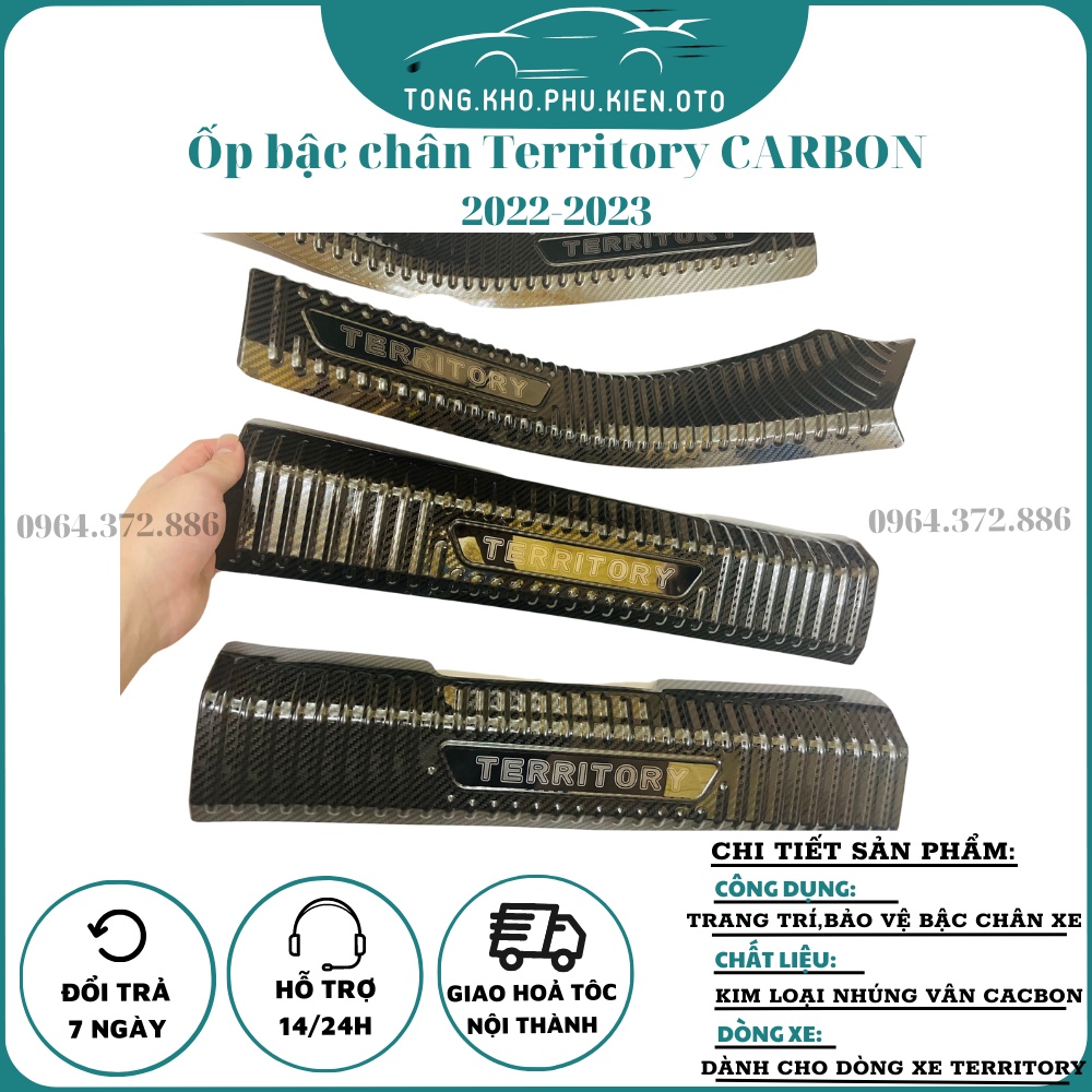 Ốp Bậc Cửa, Nẹp Bước Chân CARBON xe Territory 2022 - 2023 Mẫu vân cacbon cao cấp-Chữ tráng gương