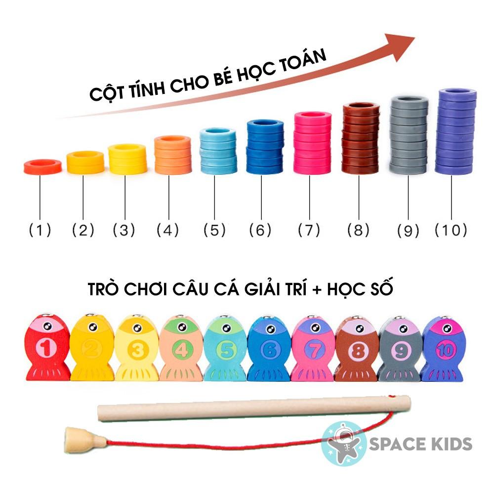 Đồ chơi gỗ cho bé Bảng gỗ câu cá 6 trong 1 cho bé học con số, chữ cái, câu cá và ghép hình giúp trẻ tư duy sáng tạo