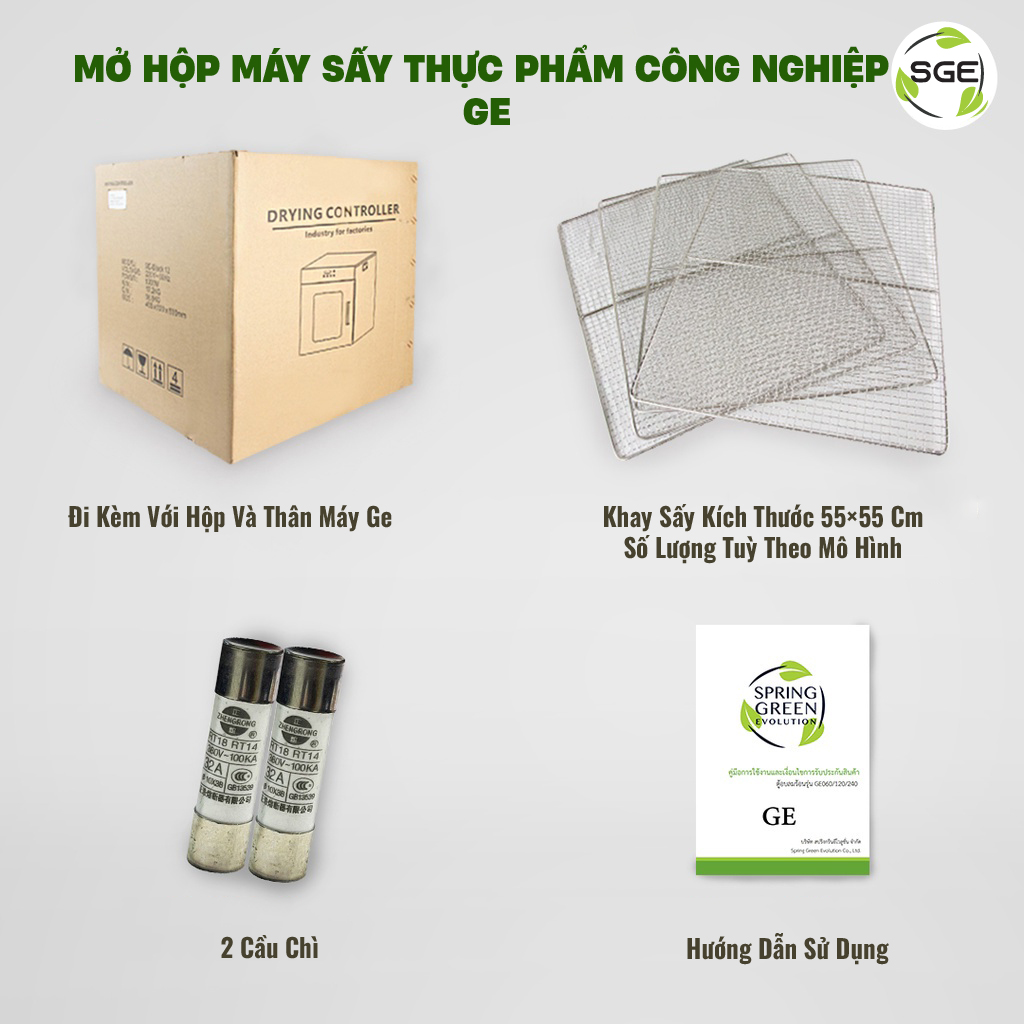 Máy Sấy Công Nghiệp 6 Khay Vuông GE60. Sấy Được Mọi Loại Thực Phẩm, Số Lượng Lớn, Phù Hợp Hộ Kinh Doanh, Nhà Hàng, Sản Xuất Công Nghiệp. Hàng Nhập Khẩu Chính Hãng Sge Thailand