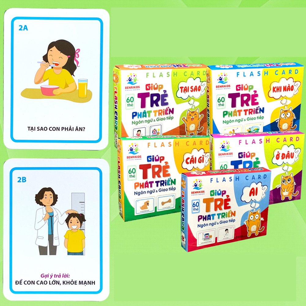 Bộ Thẻ Học Flashcard Dạy Trẻ Giao Tiếp Và Trả Lời Những Câu Hỏi Bé Hay Hỏi Nhất Benrikids(Trọn Bộ 5 Cuốn)