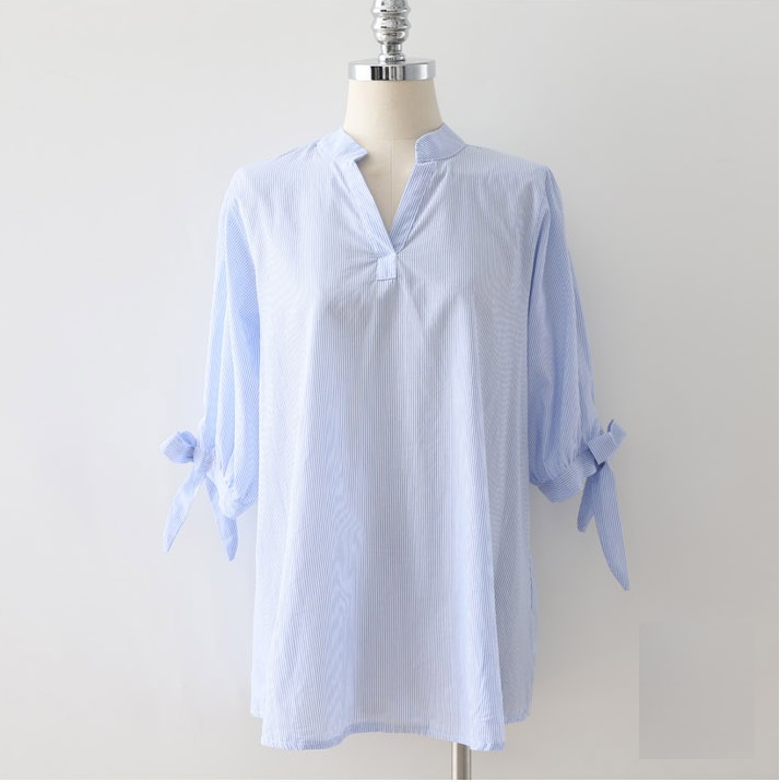 Áo sơ mi nữ Haint Boutique tay lỡ cổ chữ V hoạ tiết kẻ sọc thiết kế hợp thời trang sơmi nữ HB174