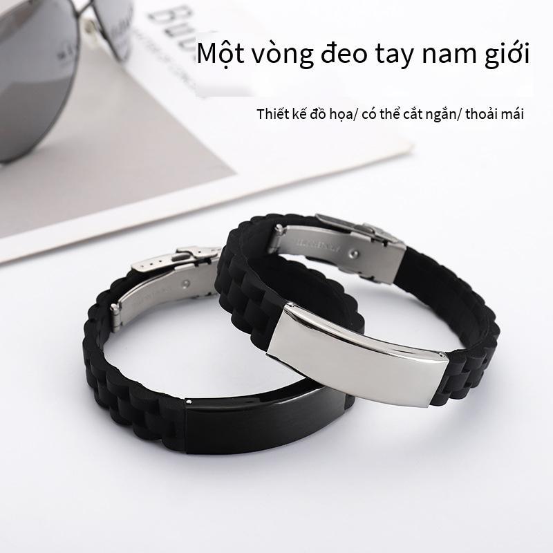 Giá thấp nhất Âu Mỹ Trang Sức Silicone Thể Thao Nam Vòng Tay Trơn Cá Tính Chữ Thép Titan Vòng Tay