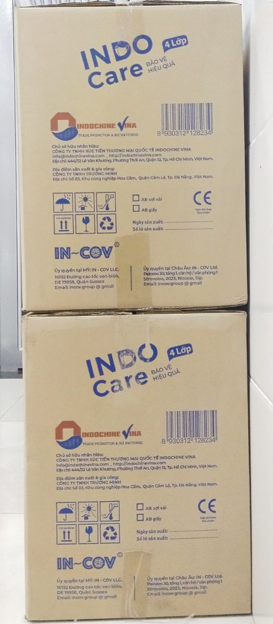 [InDoCare] Thùng 50 hộp Khẩu Trang Y Tế 4 Lớp Kháng khuẩn 99% INDO CARE. Tiêu Chuẩn Châu Âu BS EN 14683-2019. Chống tia UV ngăn ngừa mụn khói bụi hiệu quả