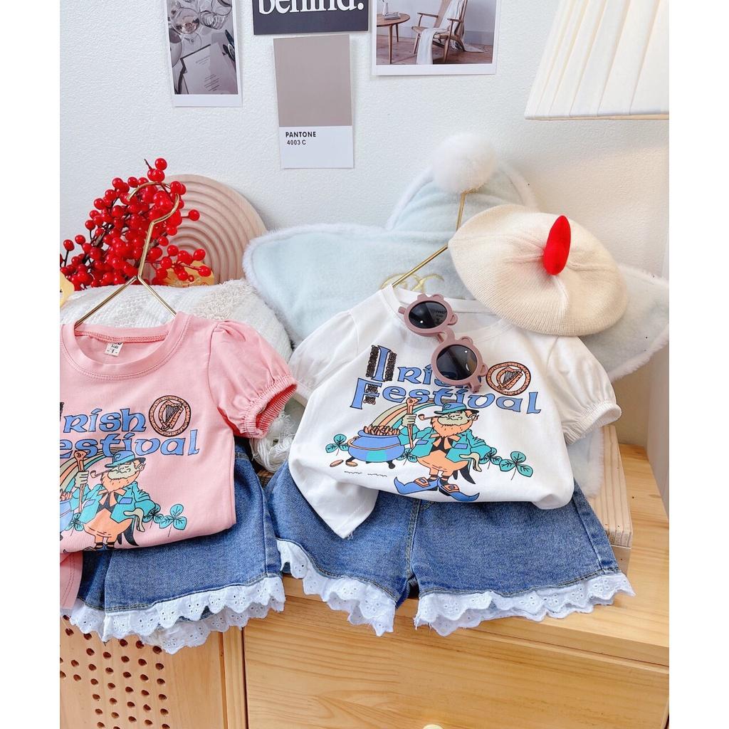 Bộ cộc tay bé gái, set quần jean áo cotton bé gái từ 10-20kg