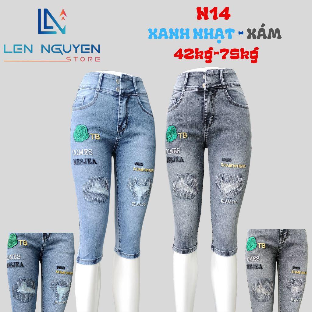 N14_Quần jean nữ, ngố 7 tất, lưng cao, quần bò nữ dáng ôm, quần rin nữ có big size, cho 42kg đến 75kg,LEN NGUYEN STORE - Xanh Nhạt