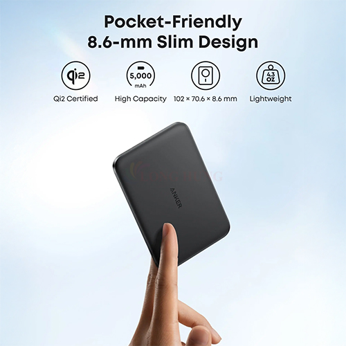 Sạc dự phòng Anker MagGo Nano Power Bank Card-Like Slim Magnetic 1C 15W 5000mAh A1665 - Hàng chính hãng
