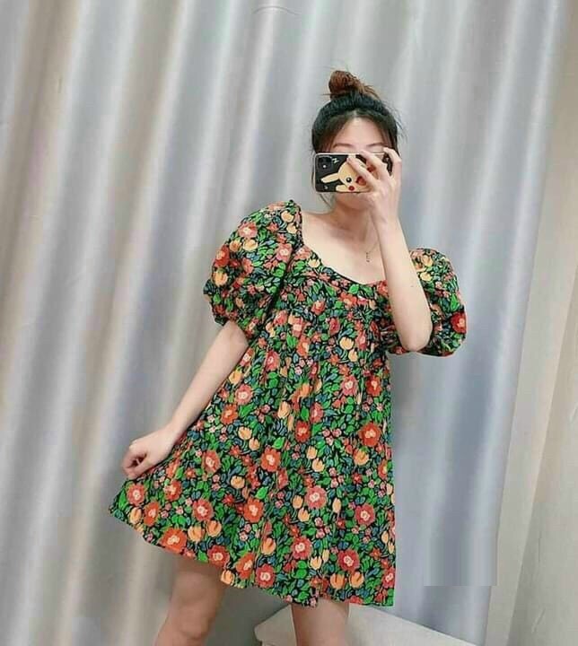 ĐẦM BBD HOA XOÈ - TAY LỠ PHỒNG- CỔ TIM -SIÊU CƯNG- BẦU BÌ BON CHEN ĐƯỢC