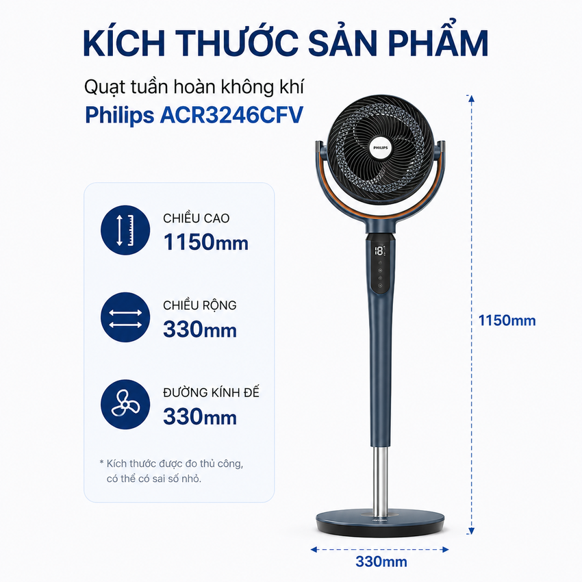 HÀNG CHÍNH HÃNG - Quạt tuần hoàn không khí Serial 3000, động cơ biến tần chuyên nghiệp. Thương hiệu Hà Lan cao cấp Philips - ACR3246CFV