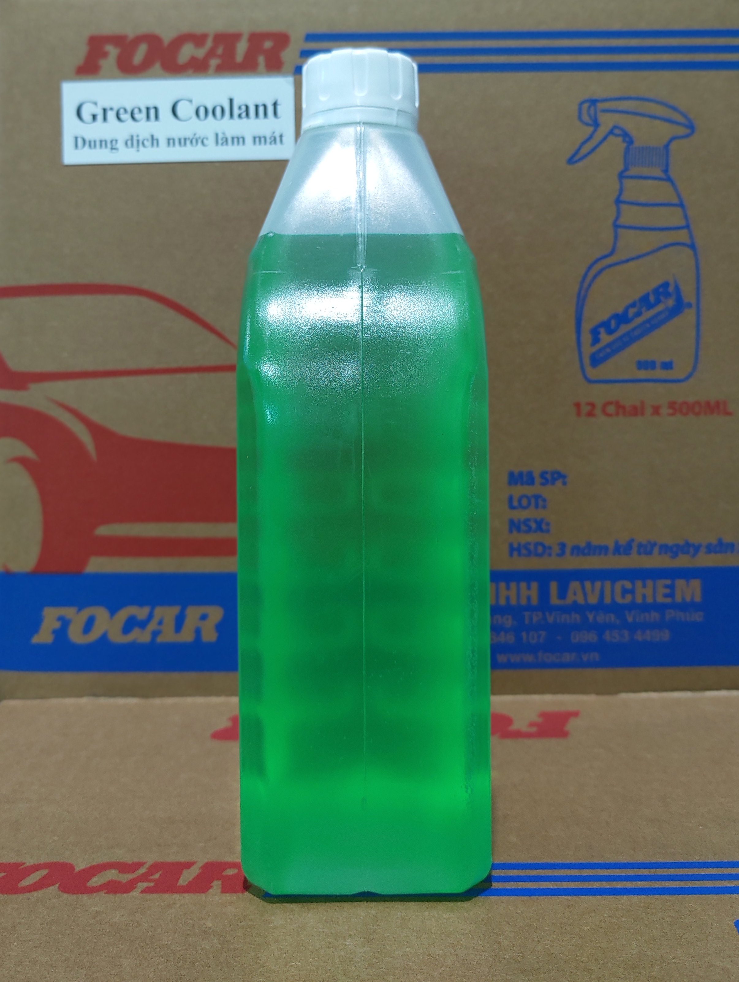 Nước làm mát động cơ ô tô xe máy, nước làm mát máy FOCAR Green Coolant 850ML (Màu xanh) tiêu chuẩn ISO 9001:2015