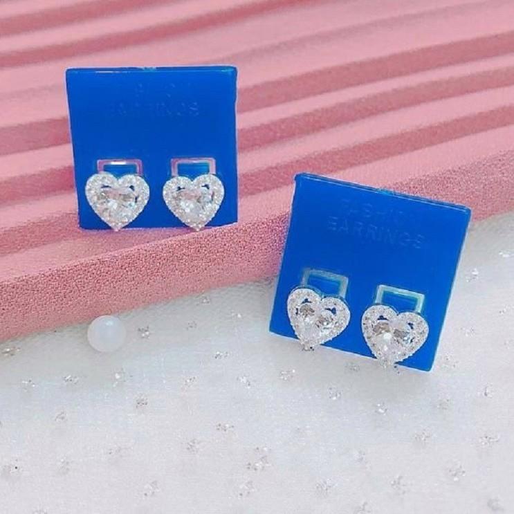 Khuyên Tai Bạc Nữ S99 CaoBac Silver Hình Tim Đính Đá K17