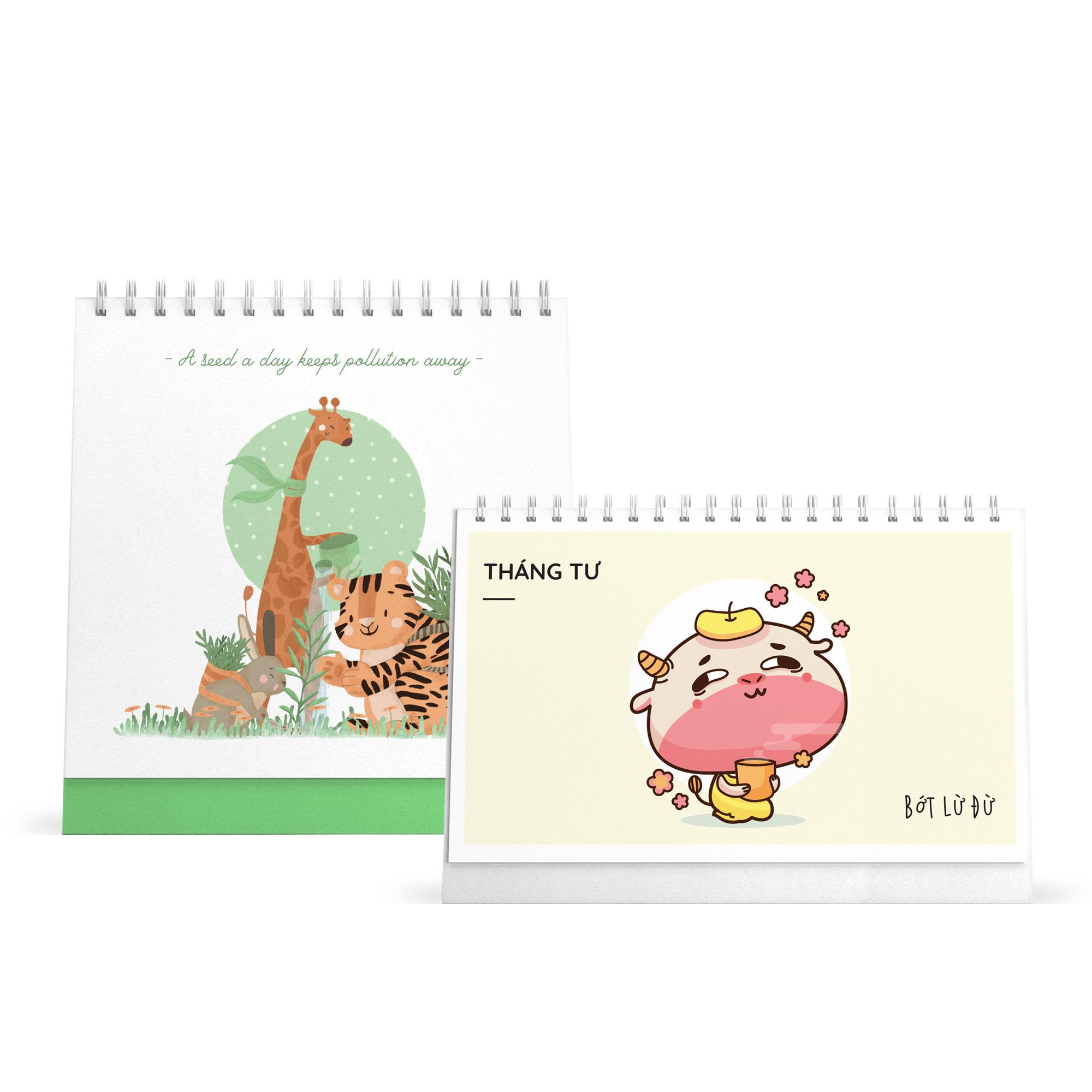 Combo lịch bàn SDstationery 2021 - Lịch ngang chữ nhật HỨA SỐNG TỐT (con trâu) và Lịch đứng vuông LIVE GREEN (sống xanh)