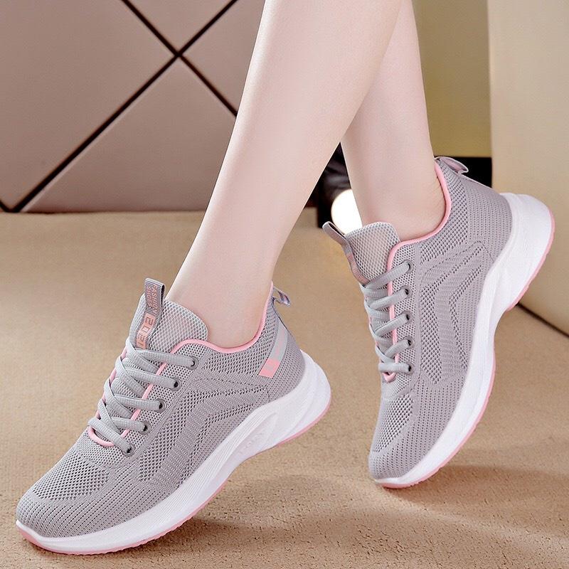 Giày thể thao sneaker chạy bộ tập Gym nữ màu xám hồng hot trend phong cách Hàn Quốc