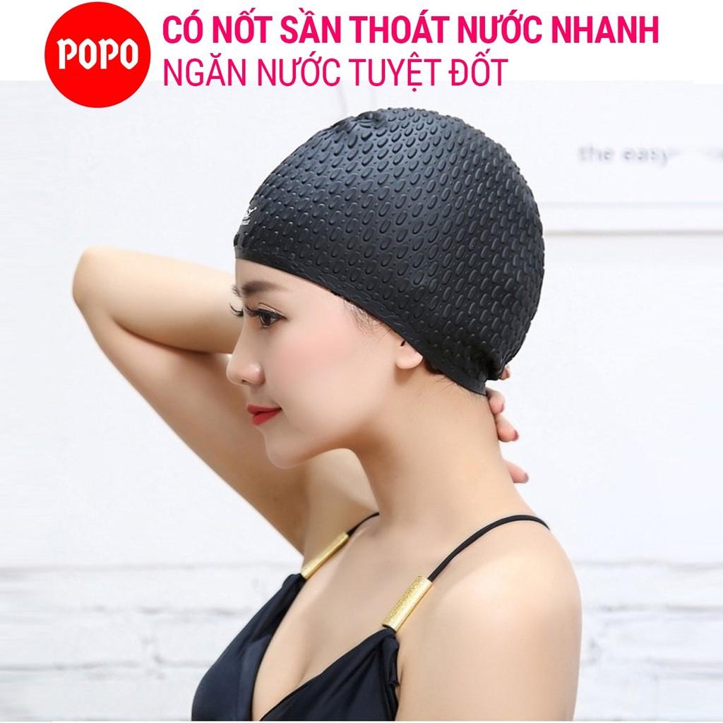 Nón bơi người lớn, nón bơi nam nữ thoát nước chất liệu Silicone cao cấp CA32 POPO ngăn nước tuyệt đối mũ bơi nam, nữ