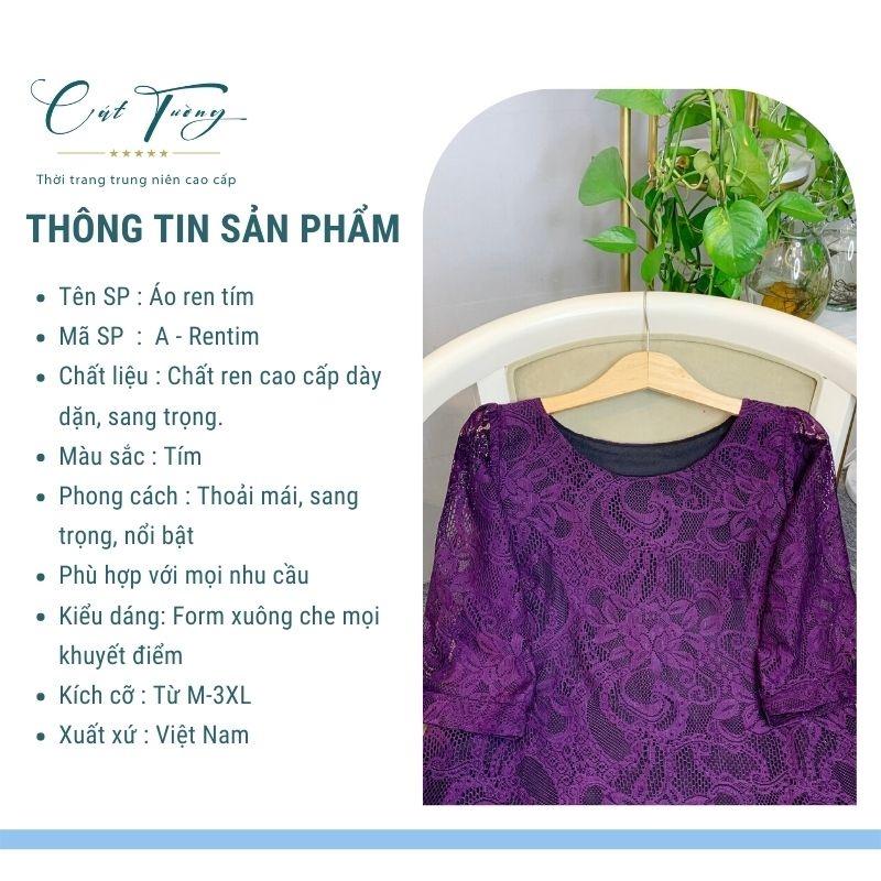 Áo trung niên Ren cao cấp màu tím nhẹ nhàng 2 lớp, quà tặng cho mẹ, cho bà - Thời trang Cát Tường