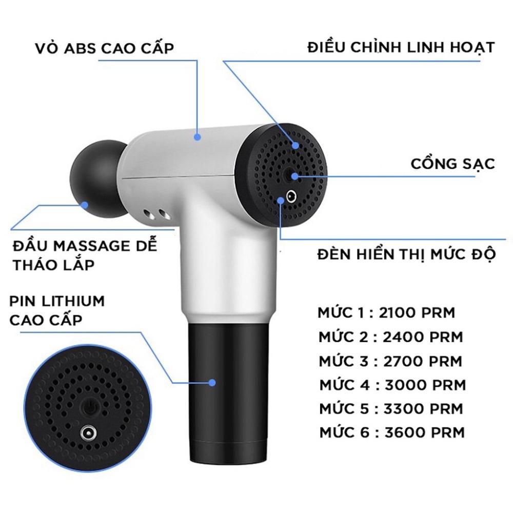 Máy massage cầm tay toàn thân trị liệu 4 đầu 6 chế độ, súng massage cổ vai gáy, giảm đau mỏi vai váy, gian cơ sau tập