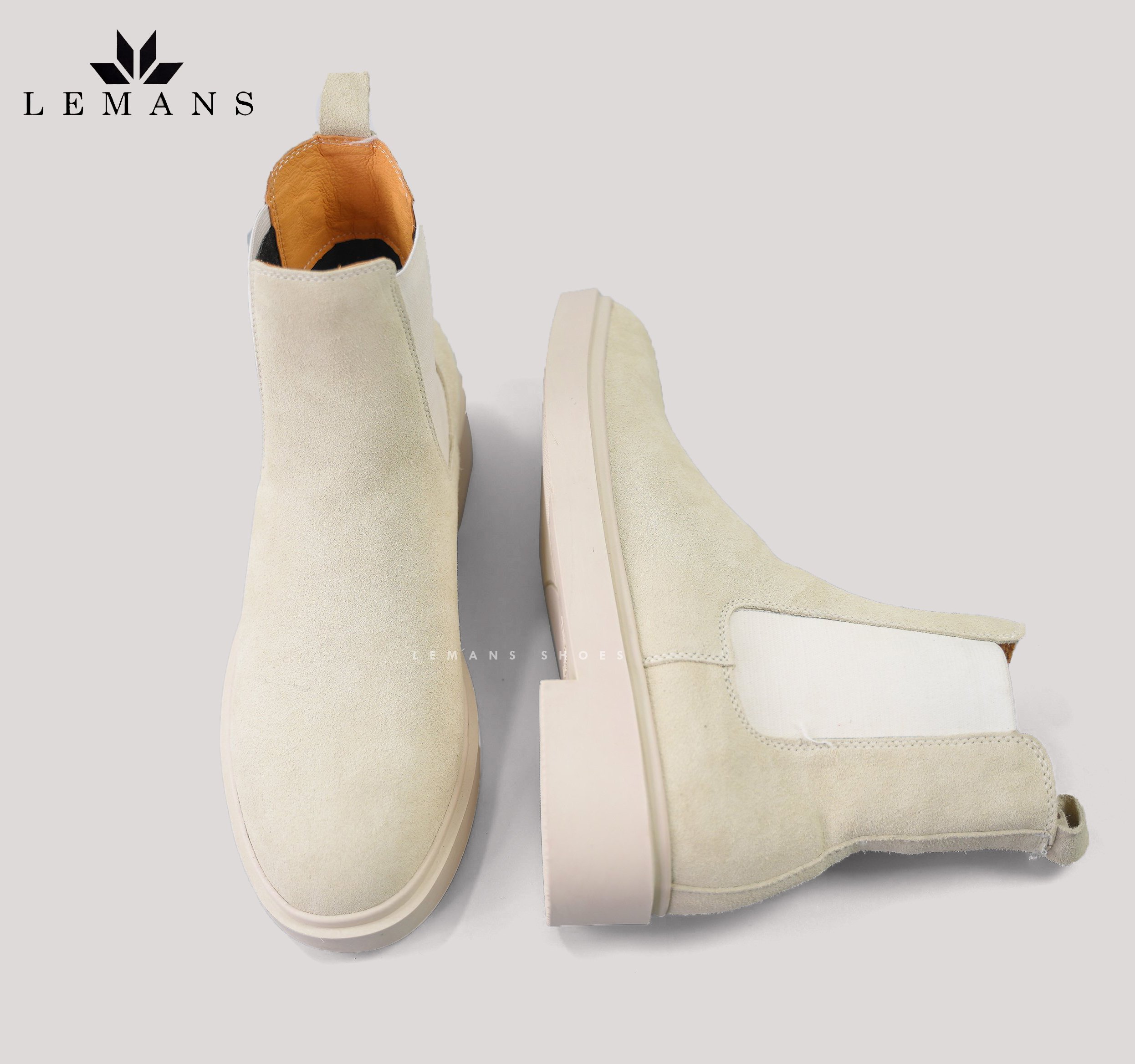 Giày da bò Lộn Chelsea Boots Tan LEMANS CBT88, đế hạt kim cương tăng cao 4cm khuôn độc quyền, Bảo hành 24 tháng