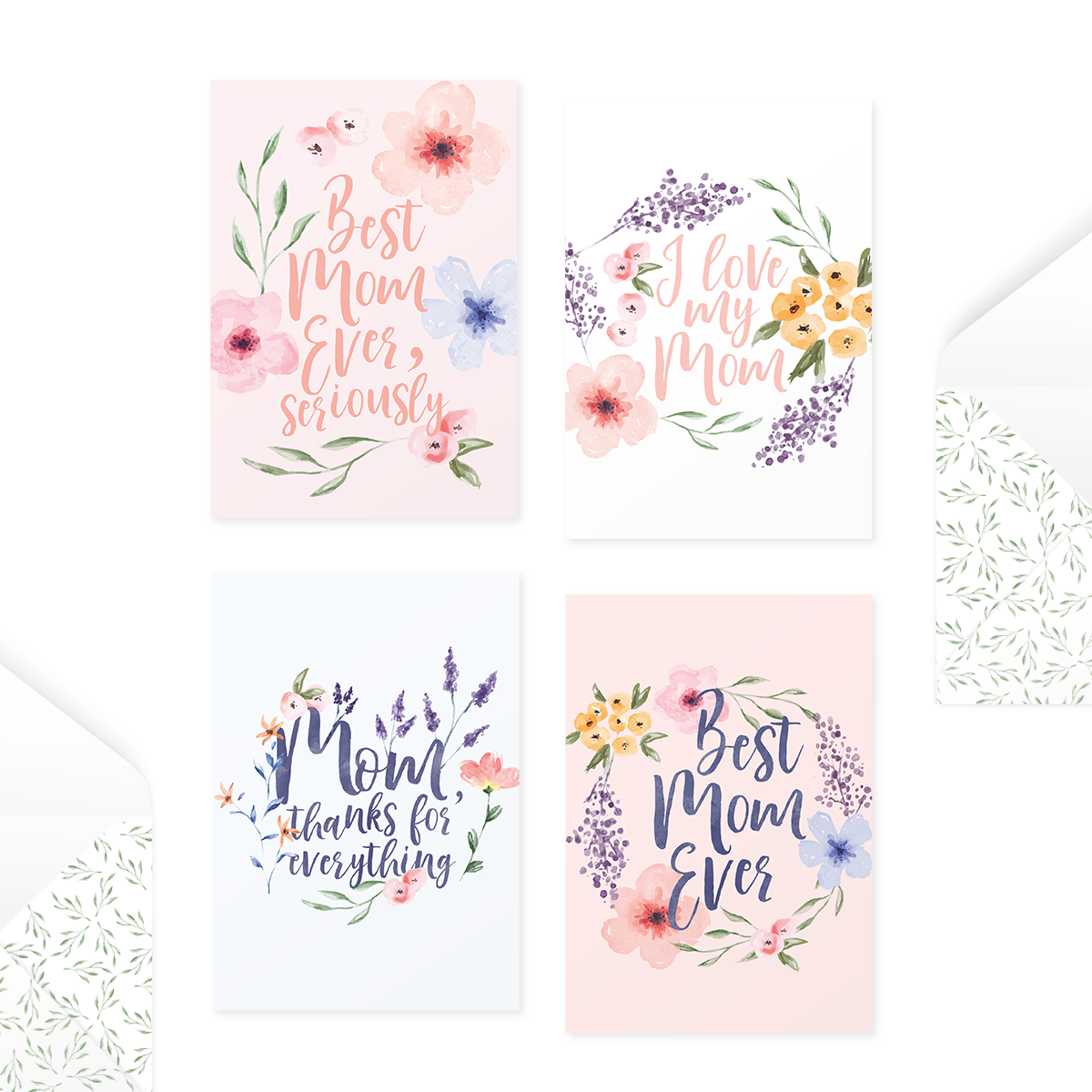 Bộ 4 thiệp tặng mẹ, ngày của mẹ ngày phụ nữ Vu Lan, PURPLE LOVE FOR MOM 12,5x17,6 SDstationery hoa màu nước chữ viết tay