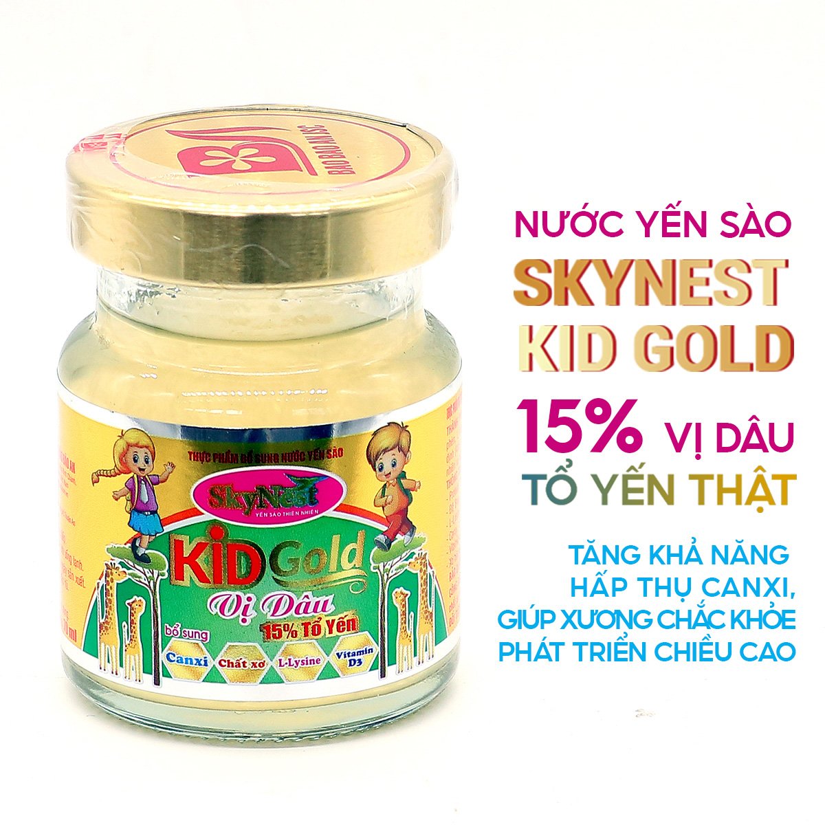 Nước yến sào SkyNest Kid Gold vị dâu lọ 15% Tổ yến dành cho trẻ em