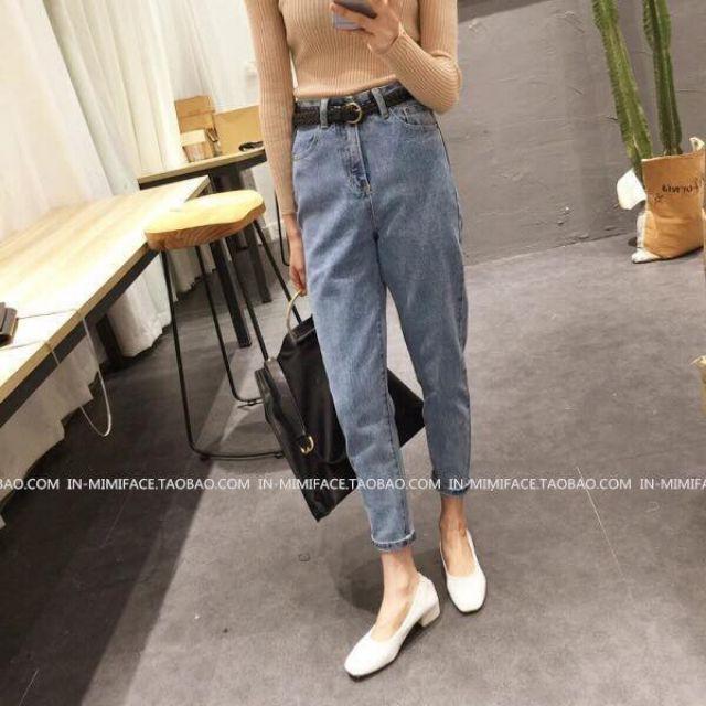 Quần baggy Jean cạp cao_quần jean boy co giãn phom thoải mái