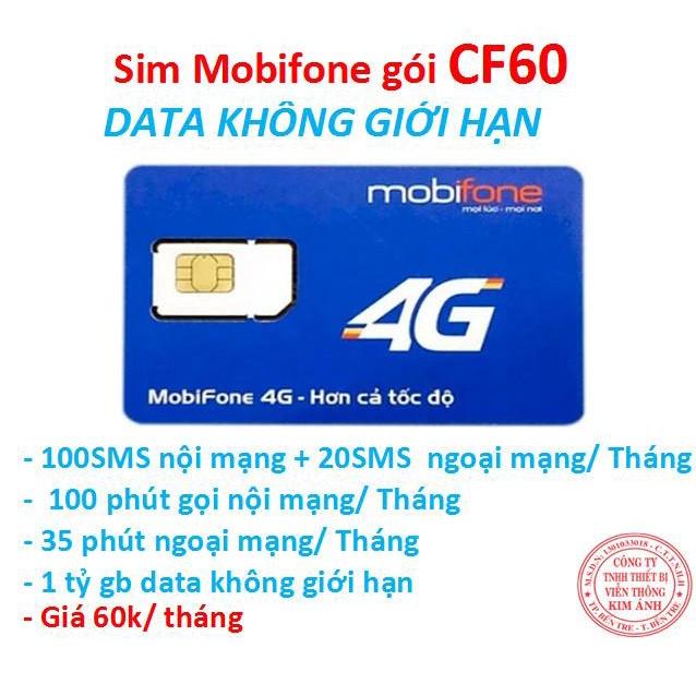Sim nghe gọi mãi mãi Mobifone gói CF60 ưu đãi 1 tỷ GB data không giới hạn, 135 phút gọi, 120 tin nhắn, Hàng chính hãng