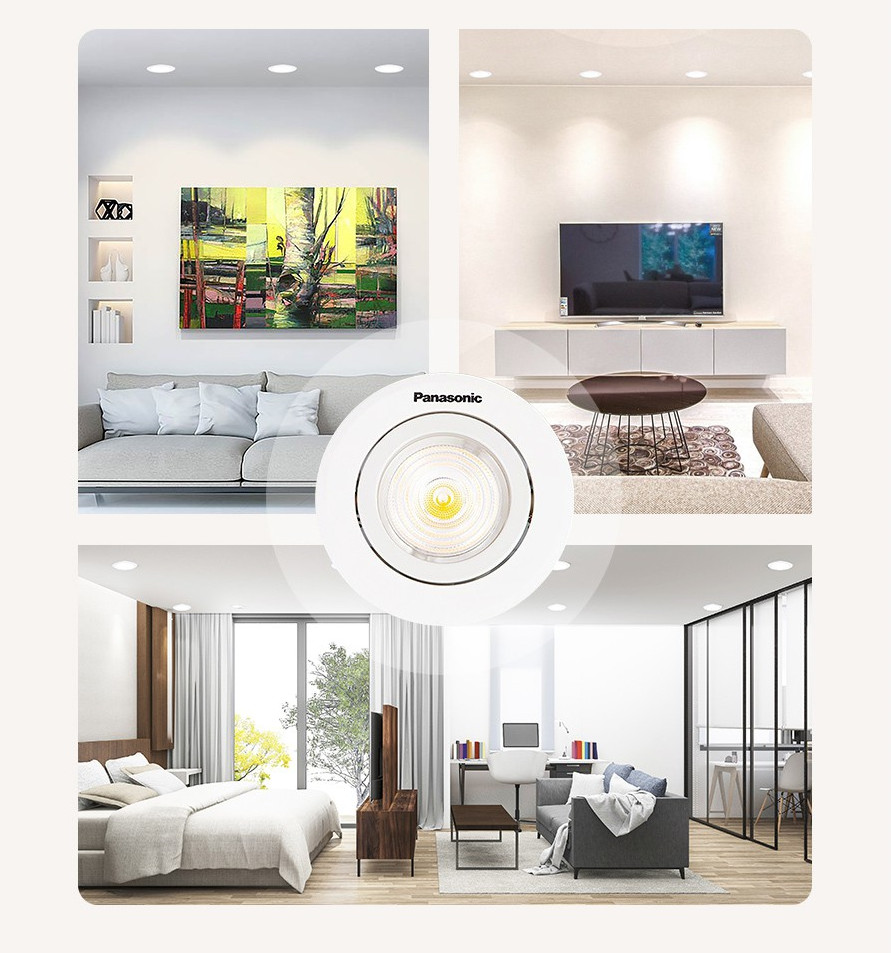 Đèn LED âm trần Downlight Đơn sắc Chỉnh góc Panasonic Công suất lỗ khoét phi 80mm, ánh sáng Trắng 6500K, ánh sáng Trung tính 4000K
