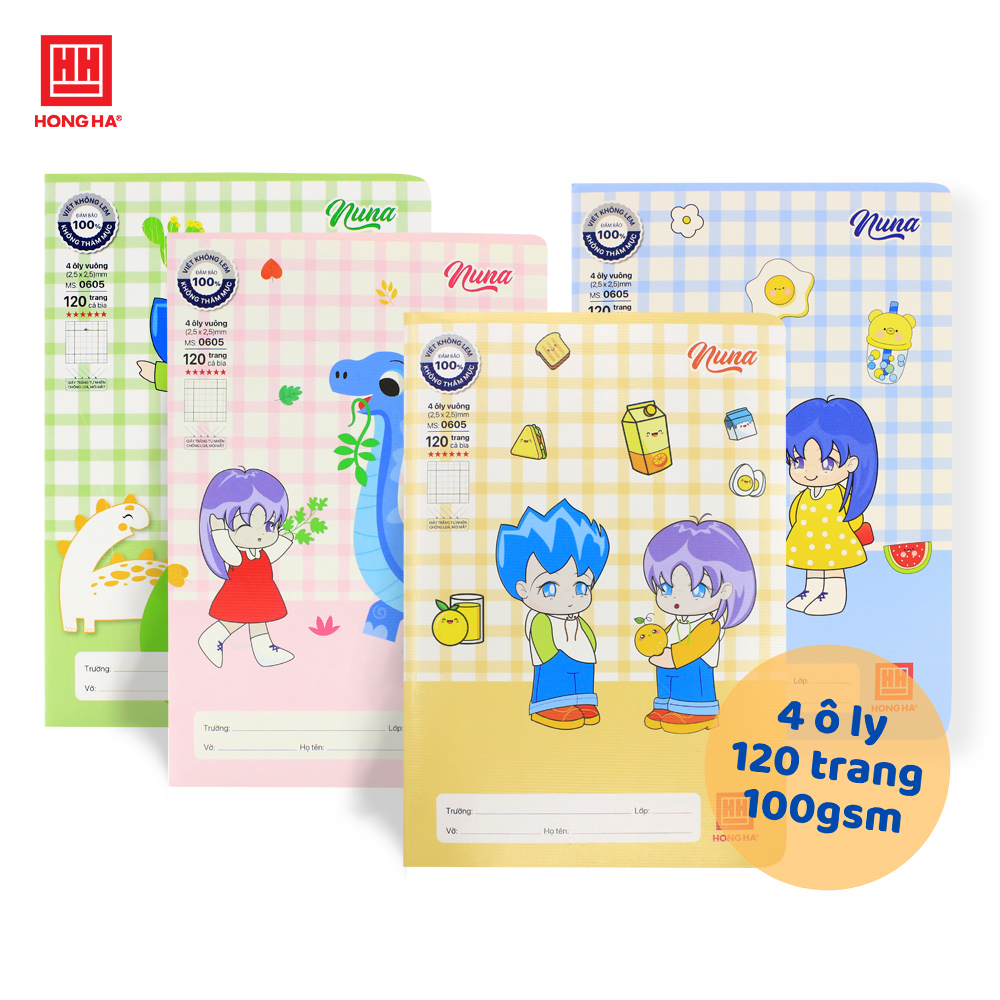 Vở 4 ô ly 120 trang Hồng Hà School Nuna định lượng 100gsm - 0605