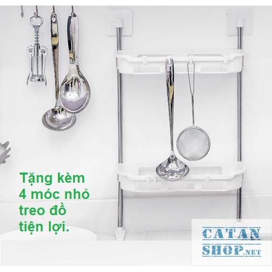 Kệ nhựa hít chân không 2 tầng gắn trên bếp, trên nắp bồn cầu tiết kiệm không gian GD224-Ke2Tang-Nho