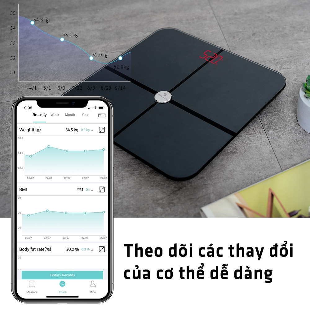 Cân Điện Tử Thông Minh, Cân Sức Khỏe Cao Cấp Chính Hãng Sailaza SA-1212 đo 14 dữ liệu sức khỏe quan trọng