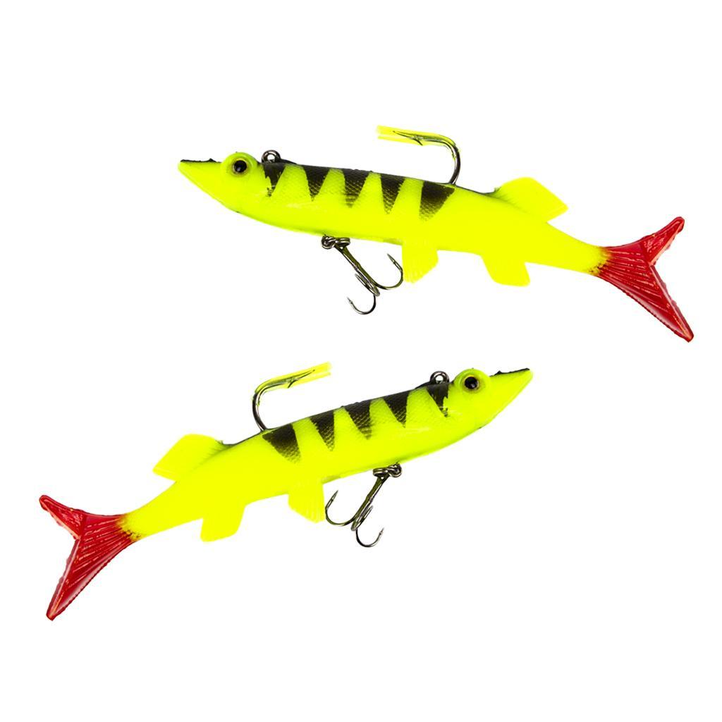2pcs Lifelike 3D Eye Soft Lead Fishing Lures Red T Tail Sinking Swimbaits with Lead inside for Trout Bass Salmon