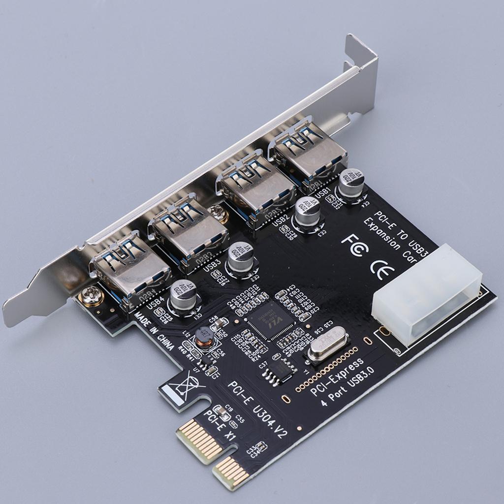 PCI-E USB 3.0 Hub Adapter Expansion Card 4 USB Port W/4PIN Power Supply Port