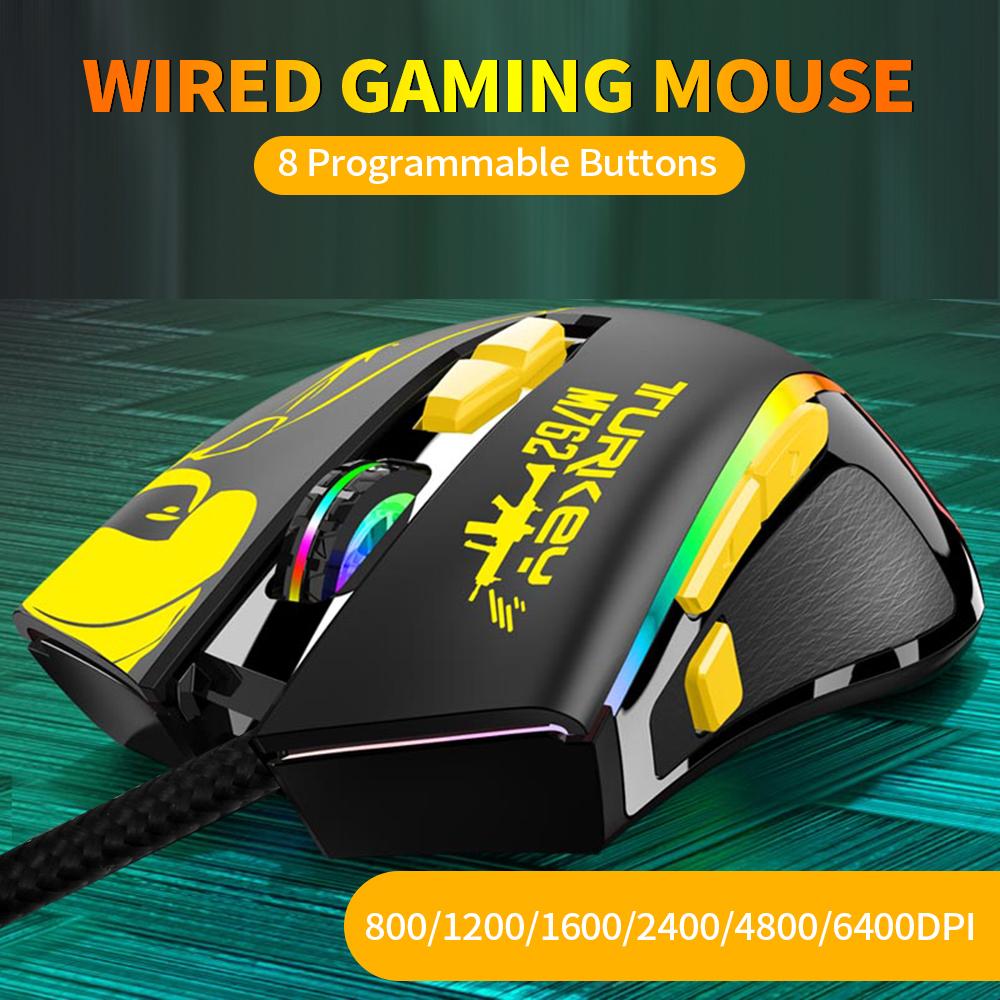 Chuột chơi game có dây RGB Ergonomic 8 nút có thể lập trình 800/100/1600/2400/400/600DPI / RGB Light