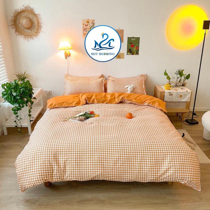 Bộ chăn ga gối Cotton poly M2T bedding, vỏ chăn mền, drap ga giường và 2 vỏ gối nằm, Pl roma cam