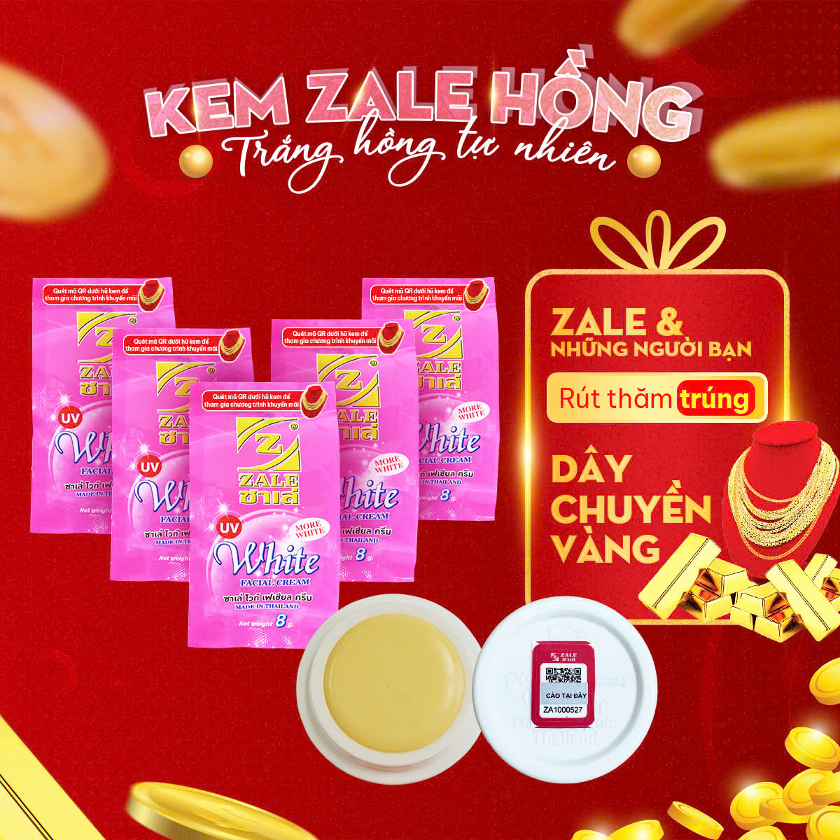 Combo 03 Hủ Kem dưỡng da Zale tặng 01 hủ cùng loại - KEM DƯỠNG TRẮNG DA ZALE HỒNG 8G