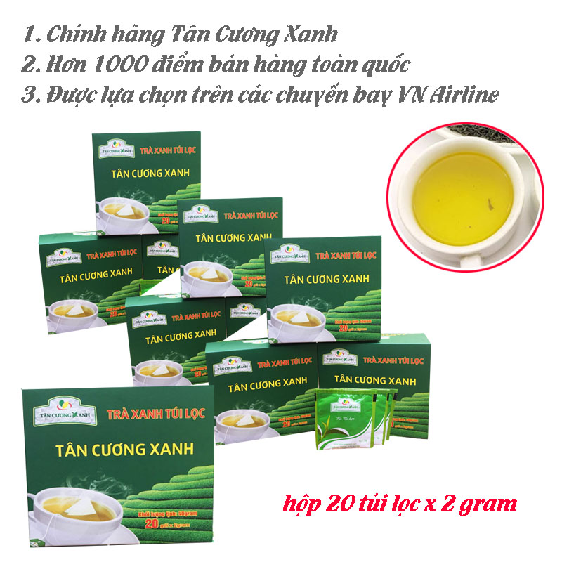 Combo 10 hộp trà xanh túi lọc Tân Cương Xanh (20 gói x 2 gram)