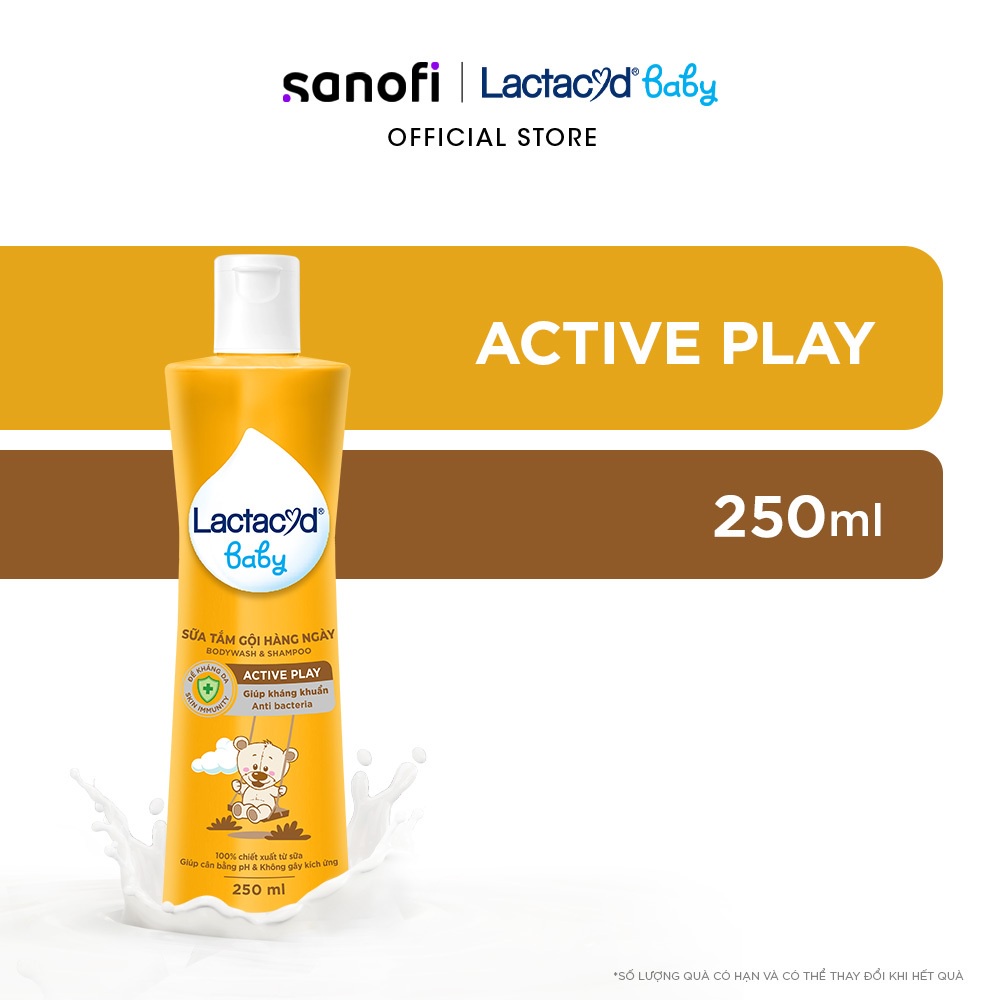 Sữa Tắm Gội Hằng Ngày Cho Bé Lactacyd Baby Active Play, Giúp Đề Kháng Da Và Bảo Vệ Bé Khỏi Vi Khuẩn 250ml