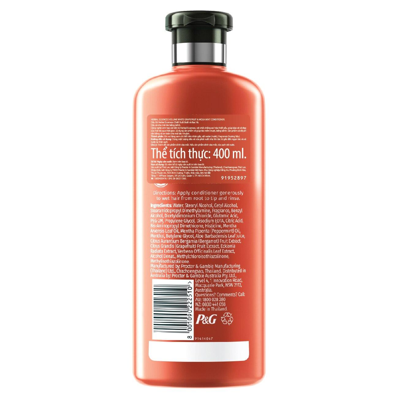 Dầu Xả Herbal Essences White Grapefruit &amp; Mint Volume Bưởi và Bạc Hà 400ml