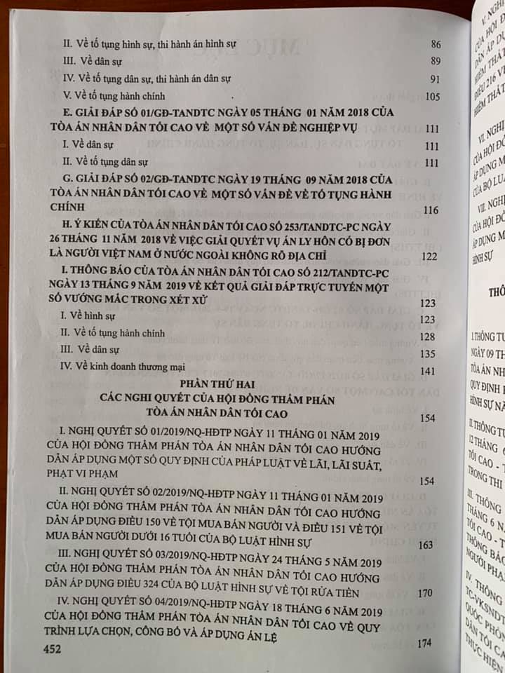 Giải đáp một số vấn đề về nghiệp vụ Năm 2018- 2019 – của Hội Đồng Thẩm phán Tòa án nhân dân tối cao về hình sự - tố tụng hình sự - dân sự - tố tụng dân sự - tố tụng hành chính - đất đai và các quy định của pháp luật có liên quan đến tòa án