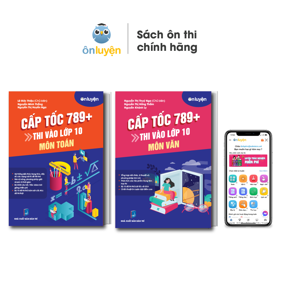 Sách thi vào 10 - Combo 2 cuốn Cấp tốc 789+ môn Toán, Văn