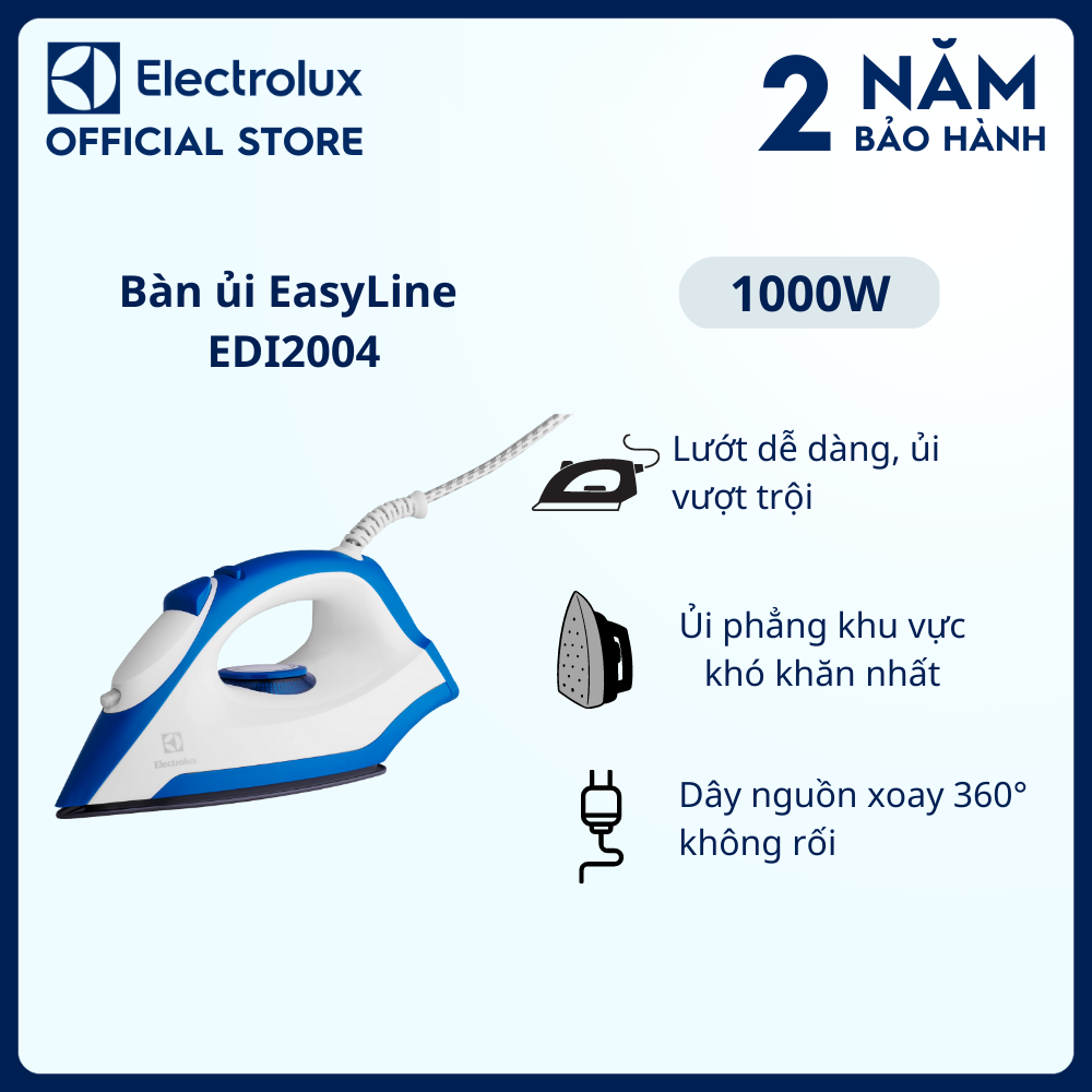 Bàn ủi Electrolux EasyLine EDI2004 - Mặt đế chống dính, là ủi dễ dàng và mượt mà, dễ dàng điều khiển, tiếp cận khu vực khó nhất