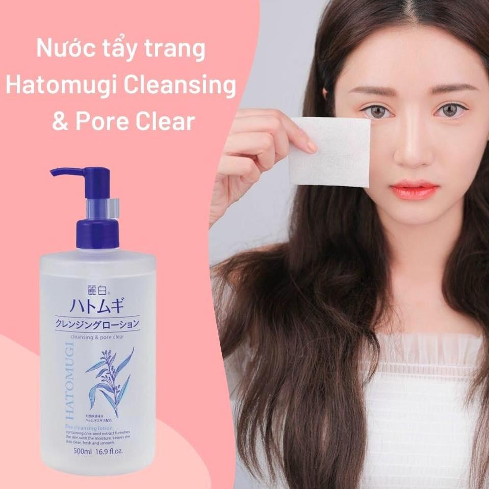 Nước Tẩy Trang Sạch Sâu Lỗ Chân Lông, Dưỡng Ẩm Và Làm Sáng Da Hatomugi Nhật Bản 500ml