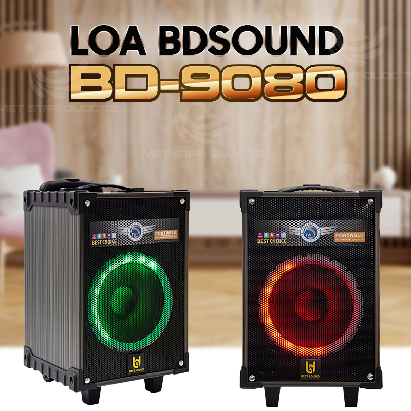 Loa Kéo Gỗ Bluetooth Mini Di Động B&amp;D BEST SOUND BD-9080, Bass 25cm, Công Suất 40W Kèm 1 Micro Không Dây - Hàng Chính Hãng