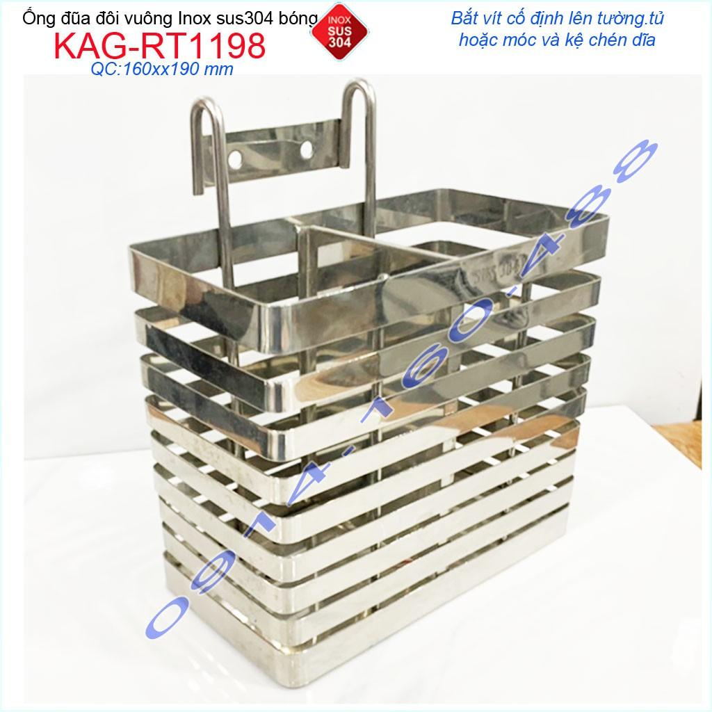 Ống đũa đôi vuông KAG-RT1198 Inox 304, ống đũa nhà bếp ống đũa vuông đôi SUS304 dập khuôn thiết kế đẹp sử dụng tốt