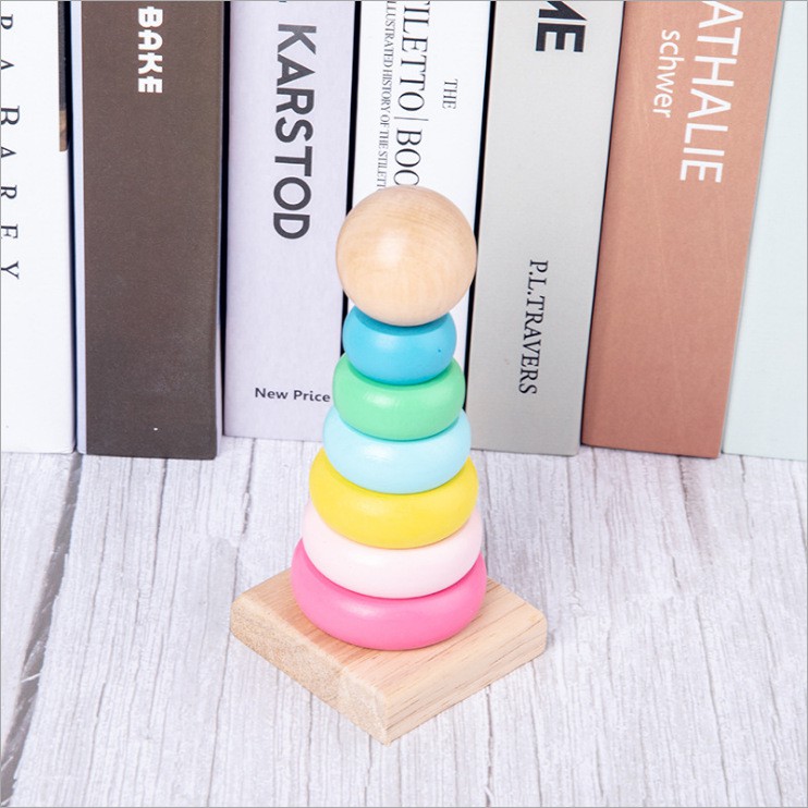 Bộ 4 Món Đồ Chơi Giúp Bé Phát Triển Trí Thông Minh - Luồn Hạt, Con Sâu Gỗ, Đàn Gỗ 8 Thanh, Tháp Xếp Chồng Cầu Vồng