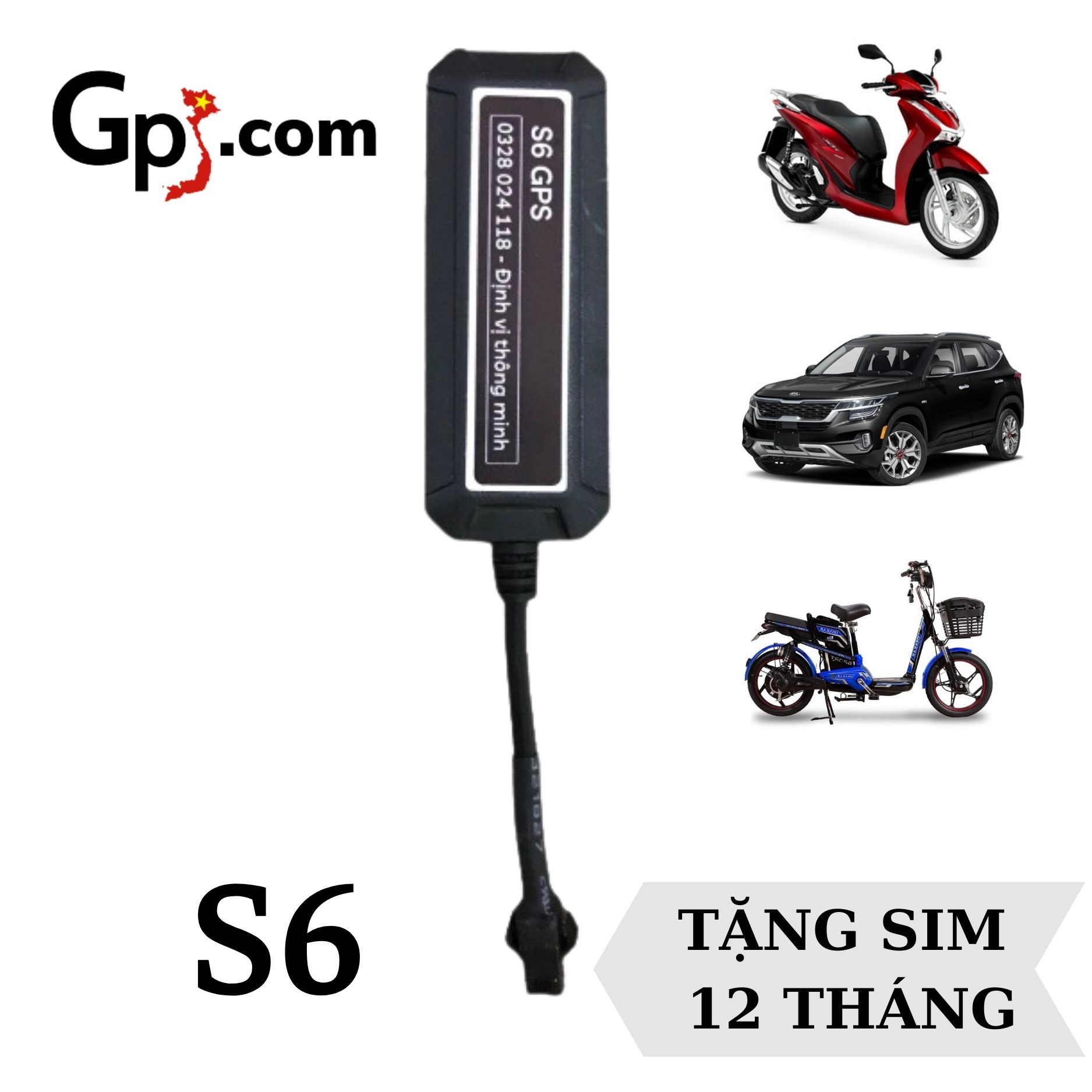 Định vị xe máy, ô tô S6 4G kích thước nhỏ gọn phần mềm tiếng Việt , định vị chính xác vị trí xe qua App