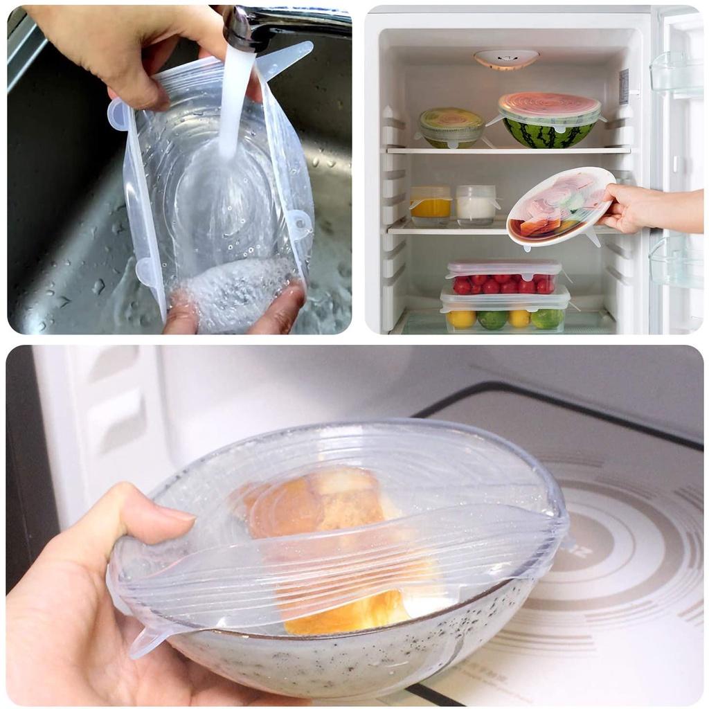 6 Pcs/ Set Food Silicone Cover Cap Keeping Fresh Seal Stretchy Wrap Cover Bowl Reusable Airtight Silicone Lids For Cookware Bowl