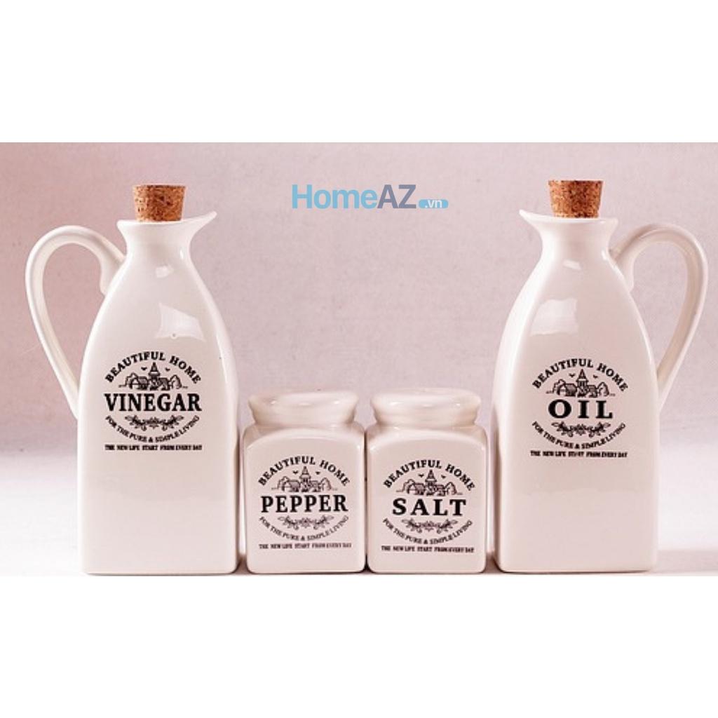 Bộ đựng gia vị nhà bếp bằng sứ cao cấp, đẹp LALIN có in tên trên lọ mã AZDTT003