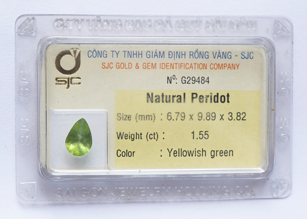 Mặt Đá Quý Peridot Tự Nhiên Kiểm Định Mài Giác Giọt Nước 7*5 Li