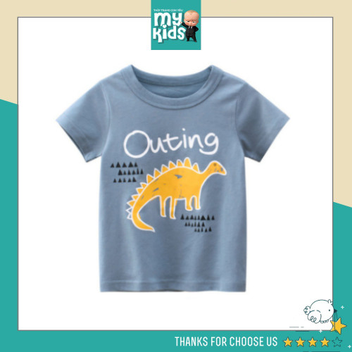 Áo thun tay ngắn bé trai  cổ tròn in hình Dinosaur Outing dễ thương chất liệu Cotton mềm mịn