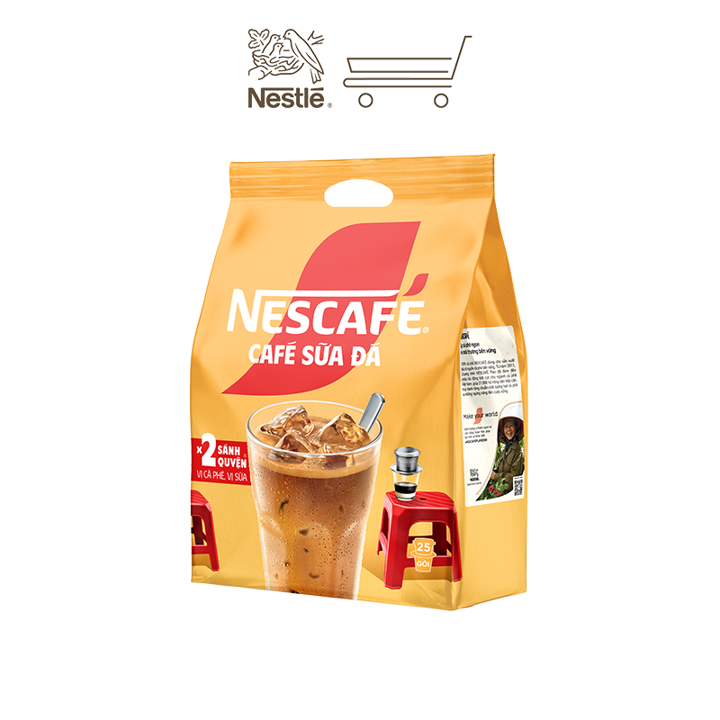 [Tặng Bộ 3 ly thủy tinh cao cấp NESCAFE] Combo 2 Bịch Cà Phê Sữa NESCAFE - Bịch 25 gói